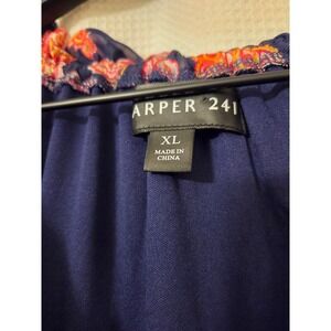 Harper 24/7 XL Blouse Top Floral Print Ruffle Tie Neckline Long Sleeve